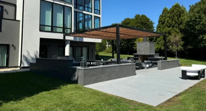 Modern paver patio with pergola